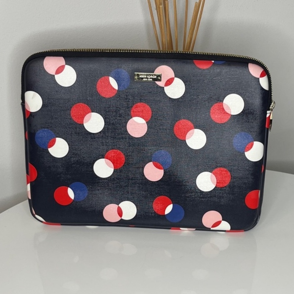 Kate Spade Laptop Case Navy Polka Dot and Plaid Jotter pouch